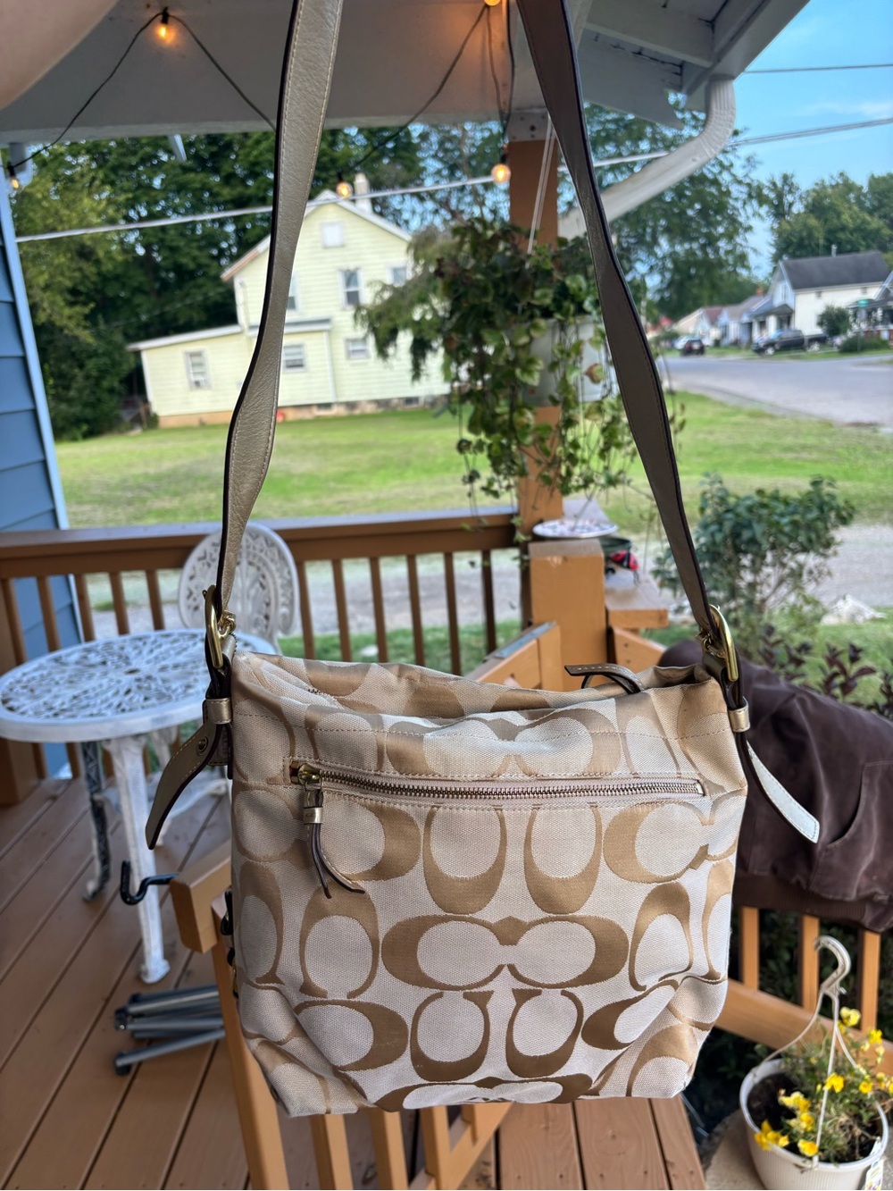 Coach Signature Canvas Shoulder Bag in Beige/Tan